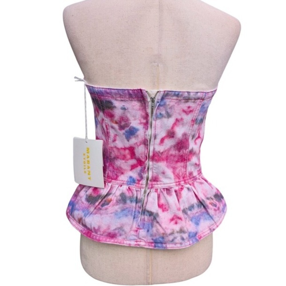NWT Isabel Marant‎ Etoile Solizinia Tie Dye Peplum Corset Top Mulberry Size 36 - Picture 9 of 10